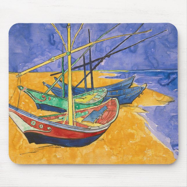 Tapis De Souris Van Gogh Bateaux Plage impressionniste (Devant)