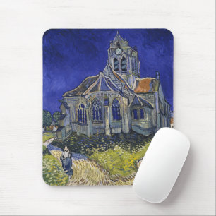 Tapis De Souris Van Gogh L'église d'Auvers sous un ciel bleu Art