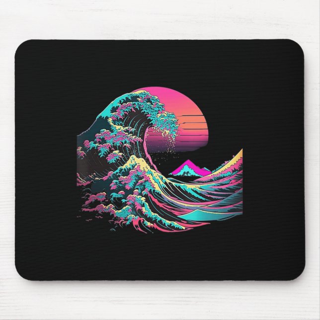 Tapis De Souris Vaperwave Glitch esthétique Great Wave Retrowave S (Devant)