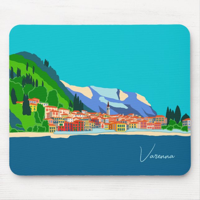 Tapis De Souris Varenna Lake Côme Italie Illustration Voyage (Devant)