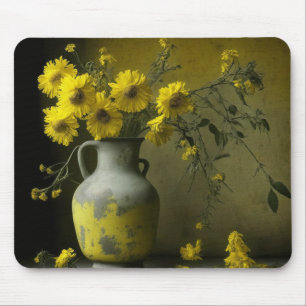 Tapis De Souris Vase antique de fleurs jaunes