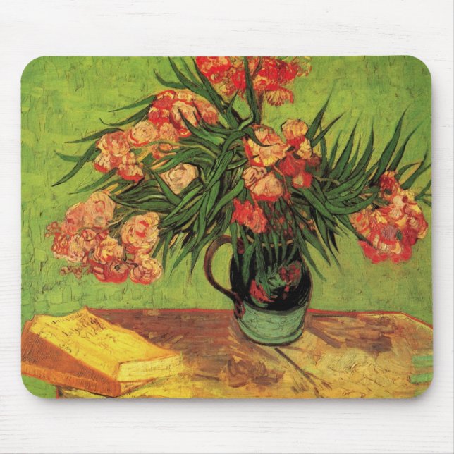Tapis De Souris Vase avec Oleanders et livres par Vincent van Gogh (Devant)