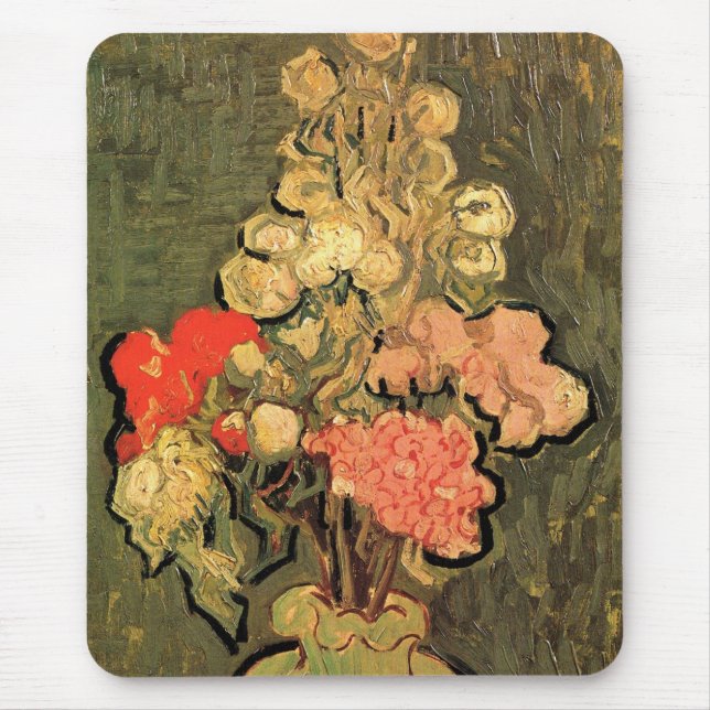 Tapis De Souris Vase avec Rose Mallows par Vincent van Gogh (Devant)