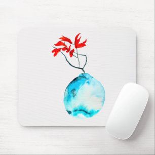 Tapis De Souris Vase bleu aquarelle ikebana