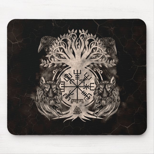 Tapis De Souris Vegvisir -Yggdrasil Avec Ravens & Loups (Devant)