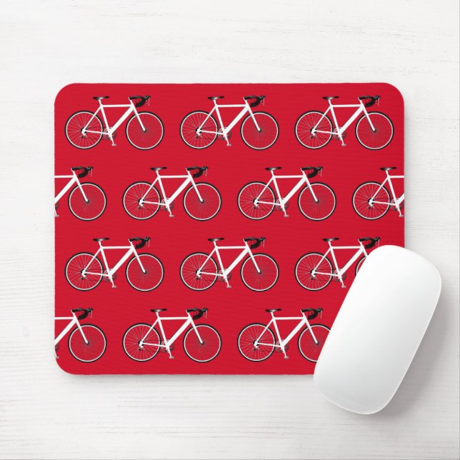 Tapis De Souris Vélo blanc sur rouge  (Avec souris)