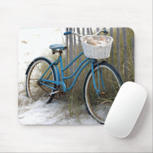 Tapis De Souris Vélo bleu rétro avec coquillages