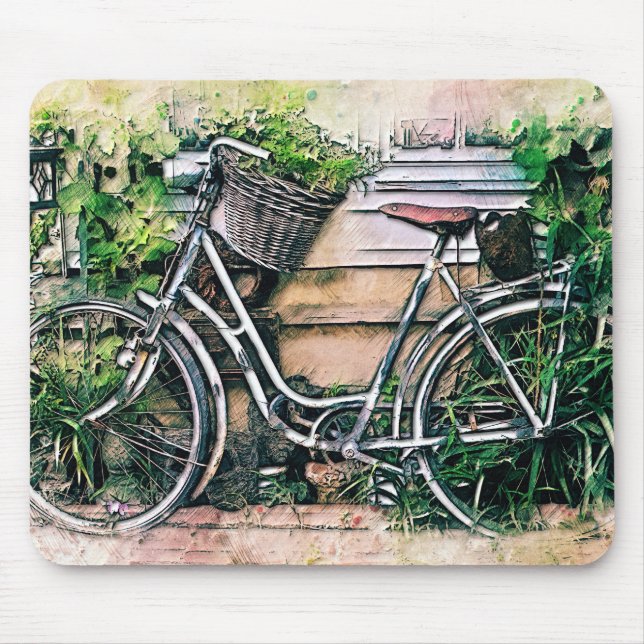 Tapis De Souris Vélos et panier dans le jardin (Devant)