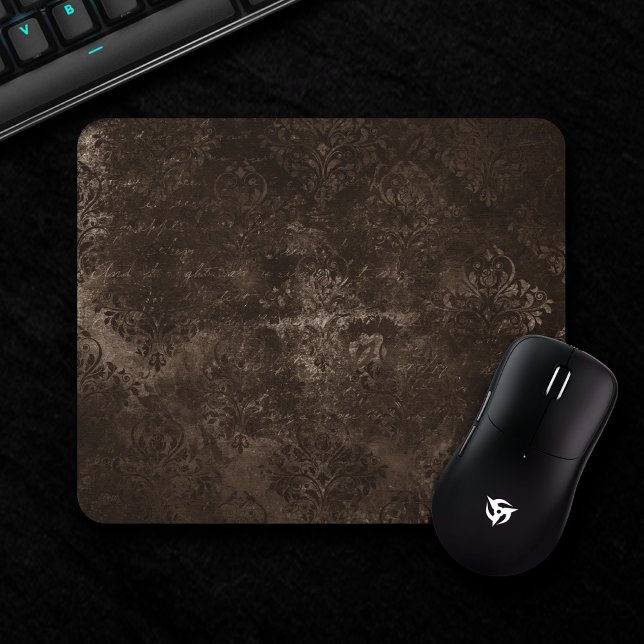 Tapis De Souris Velvety Bronze Damask | Grunge baroque Brown (Créateur téléchargé)