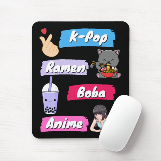 Tapis De Souris Ventilateur de culture K-Pop, Ramen, Boba et Anime (Avec souris)