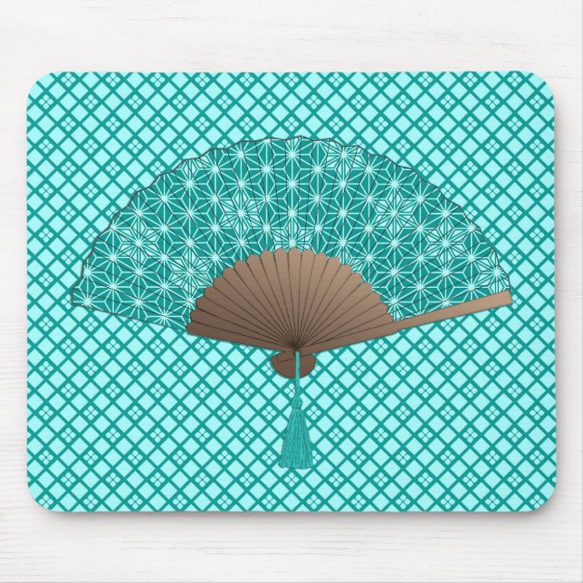Tapis De Souris Ventilateur japonais en Asanoha motif, Turquoise (Devant)