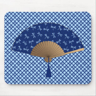 Tapis De Souris Ventilateur japonais, Motif de libellule, bleu de
