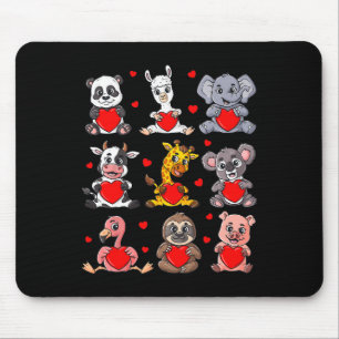 Tapis De Souris Véntines Mignonnes Animaux de la Journée Tenant Co