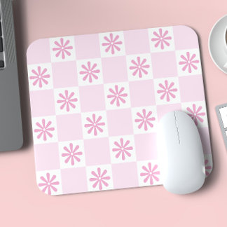 Tapis De Souris Vérificateur rose rétro À damiers motif floral