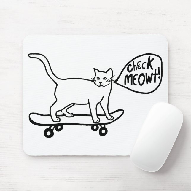 Tapis De Souris VÉRIFIER MEOWT Skateboard Cat (Avec souris)