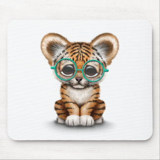 Tapis De Souris Verres de port mignons de CUB de tigre de bébé sur
