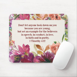 Tapis De Souris Verset de la Bible florale corail Bourgogne