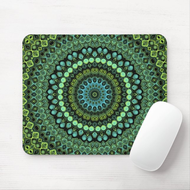 Tapis De Souris Vert et bleu Peacock Mandala Design (Avec souris)