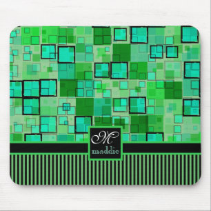 Tapis De Souris Vert géométrique abstrait de rayures de carrés