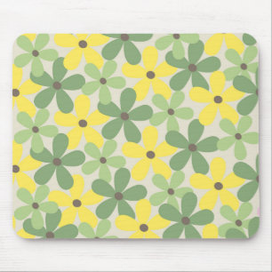 Tapis De Souris Vert jaune rétro Y2K les années 70 Fleur Motif