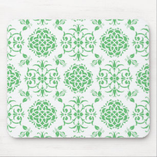 Tapis De Souris Vert menthe et motif floral de style damas blanc
