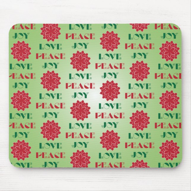 Tapis De Souris Vert moderne et rouge Amour, Paix, Joie citation (Devant)