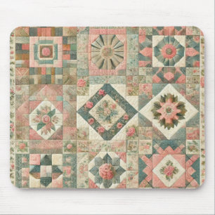 Tapis De Souris Vert Patchwork rose rose Floral Design Quilé