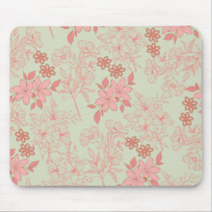 Tapis De Souris Vert rose rétro Y2K les années 70 Fleur Motif