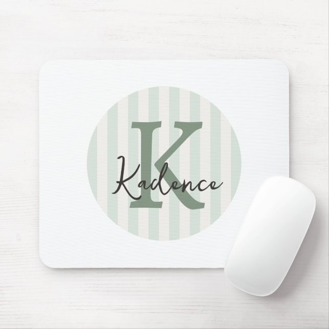 Tapis De Souris Vert sauge Charbon Monogramme personnalisé en cerc (Avec souris)
