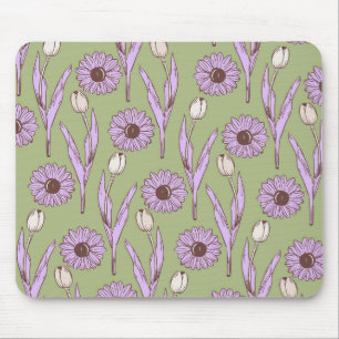 Tapis De Souris Vert violet rétro Y2K Funky Hippie Flower Motif
