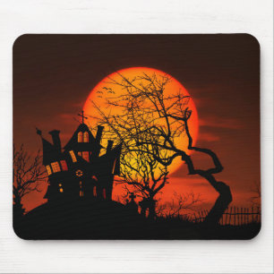 Tapis De Souris Very Spooky Halloween Scene with Giant Moon
