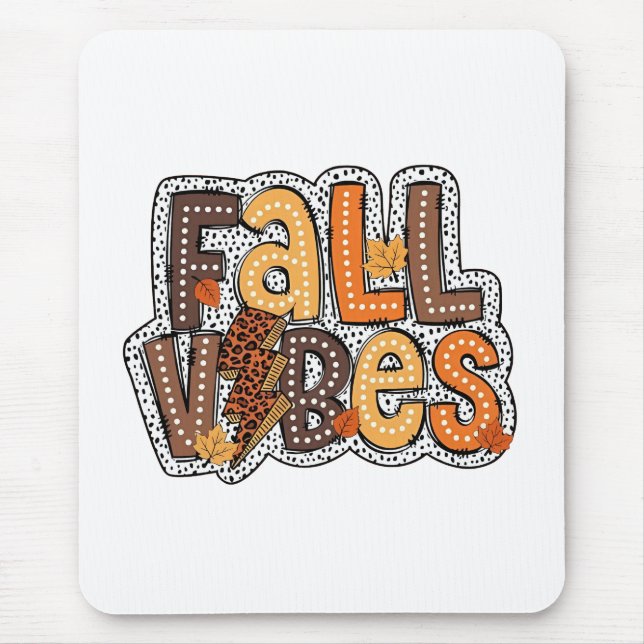 Tapis De Souris Vibes Automne Feuilles Citrouille Épice Thanksgivi (Devant)