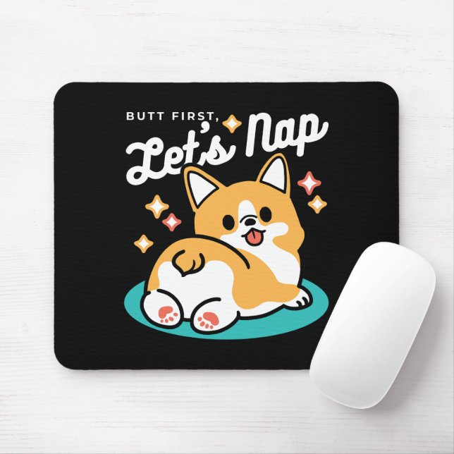 Tapis De Souris Vibes Corgi Butt et Nap - Joli chien couché (Avec souris)