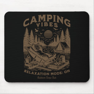 Tapis De Souris Vibes de camping drôle chat feu de camp extérieur