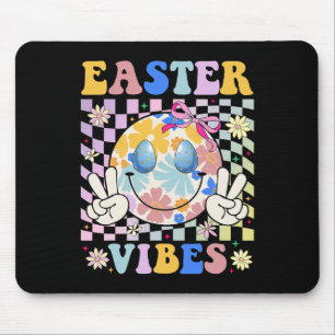 Tapis De Souris Vibes de Pâques Coquetee Sourire Lapin Paix Rétro 