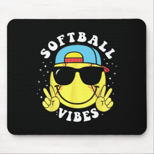 Tapis De Souris Vibes de softball Baseball Rétro Groovy Fille de j