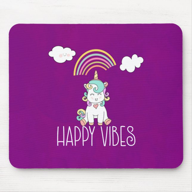 Tapis De Souris Vibes Joyeuses Cute Smiling Unicorn (Devant)