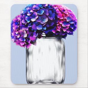 Tapis De Souris Vibrant bleu violet rose Hydrangée Florale