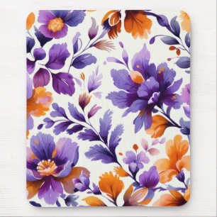 Tapis De Souris Vibrant Orange & Purple Aquarelle Florale