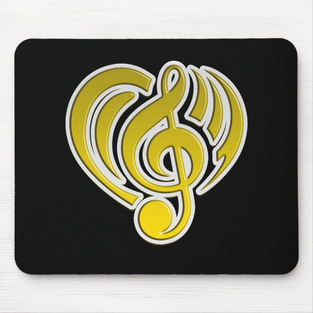 Tapis De Souris Vibrations Amour Musical Coeur Jaune Musique Note  (Devant)