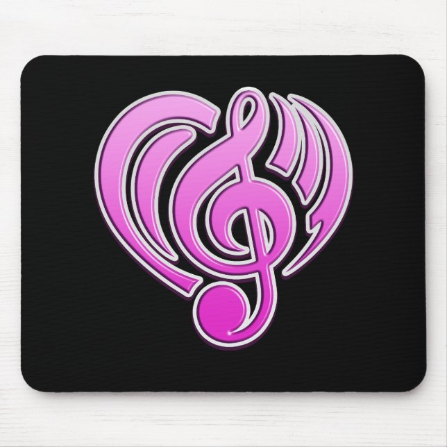 Tapis De Souris Vibrations Amour musical Coeur rose Note DJ (Devant)
