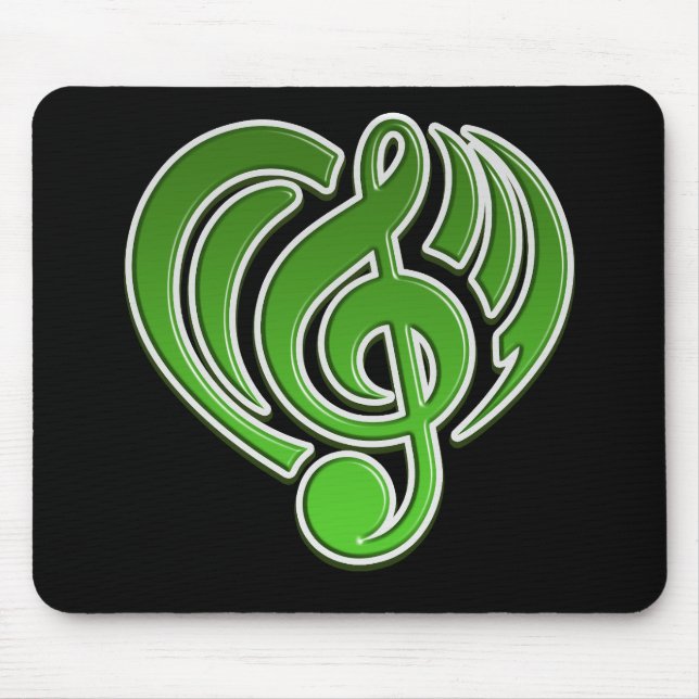 Tapis De Souris Vibrations Amour Musical Coeur Vert Musique Note D (Devant)