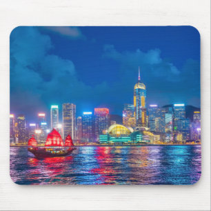 Tapis De Souris Victoria Harbour & Hong Kong Skyline à la nuit