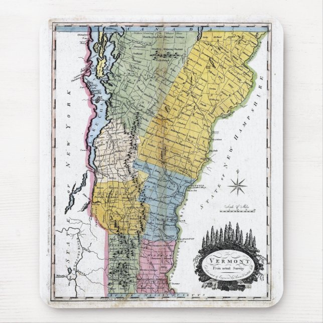 Tapis De Souris Vieille carte 1814 du Vermont (Devant)