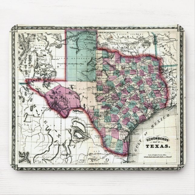 Tapis De Souris Vieille carte 1866 du Texas (Devant)