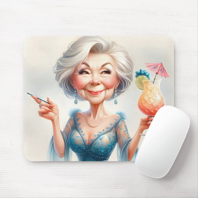Tapis De Souris Vieille Dame Classique Avec Cocktail (Avec souris)