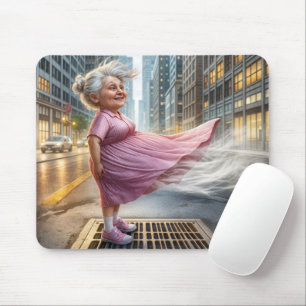 Tapis De Souris Vieille dame debout dans la rue Vent