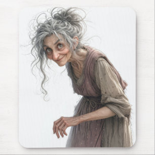 Tapis De Souris Vieille Dame En Robe Défraîchie