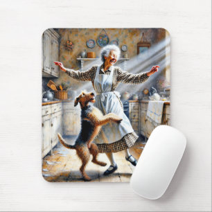 Tapis De Souris Vieille Femme Dansant Avec Chien