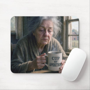 Tapis De Souris Vielle dame avec Steaming Cup de café